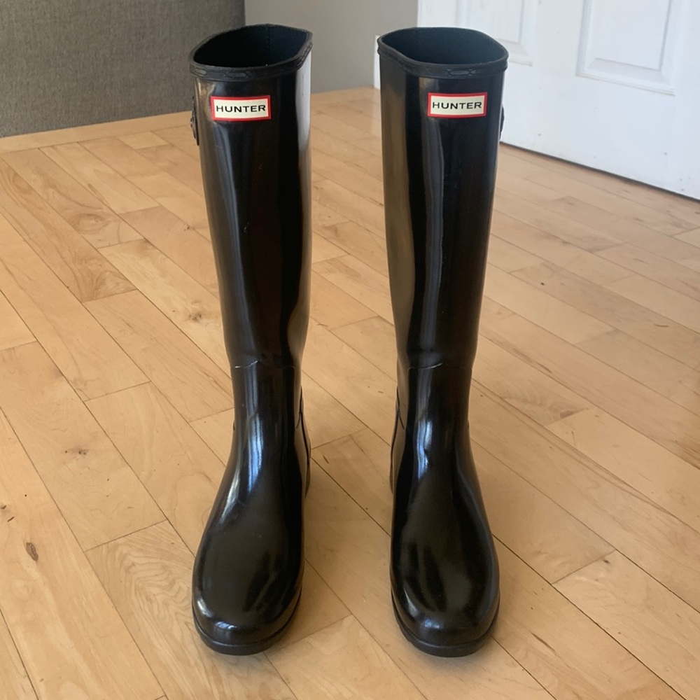 Womens Hunter tall boots - gloss black
